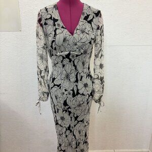 ECI New York Flower Pattern Beaded Sheer Dress Silk